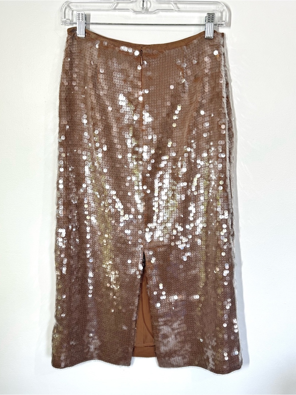 Madewell Sequin Embellished Midi Skirt Beige Tan Party Dressy Fancy Shiny Size 2 - Picture 4 of 8